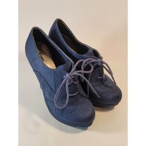 Fioni Women's Sz 6 Blue Faux Suede Lace Up Oxford 4" Pumps Saddle Bootie Shoes